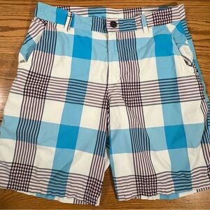 Lululemon Shorts Mens Size 36 Blue Pink Plaid Nylon Stretch Golf Casual